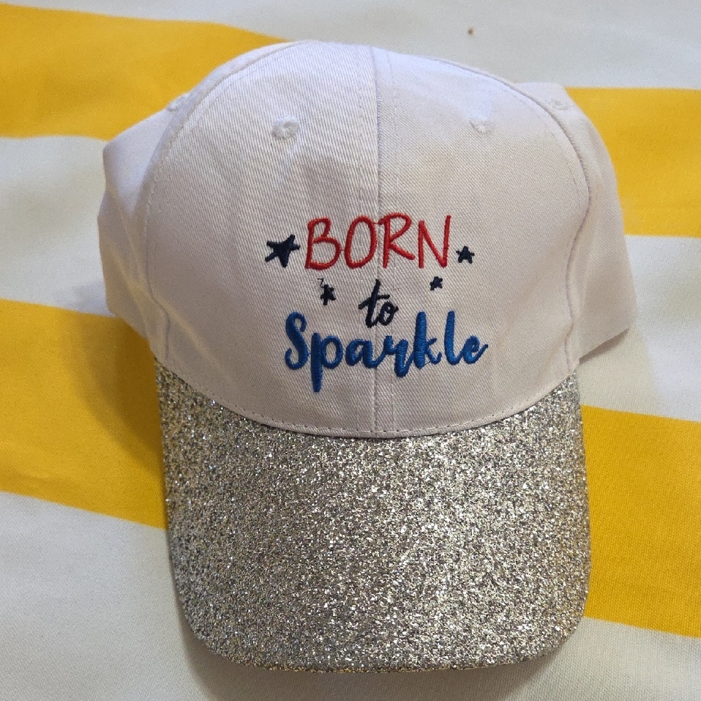 Kids Born to Sparkle Glitter Cap - White with Silver Glitter